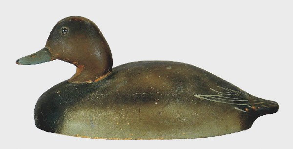 Wildfowler Factory balsa construction redhead hen.: Wildfowler Factory balsa construction redhead hen. Original paint with light wear overall. Light flaking and rubs to wood under chin. Keel removed. "Ted Mulliken" written on bottom. 200-400