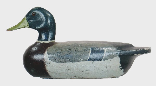 Lot of two mallards by L.W. Koehler of Peru, Illin: Lot of two mallards by L.W. Koehler of Peru, Illinois. Drake is a combination of original paint on back and speculums with old and in use touch up on most of remaining decoy. Weight strip inscribed "L