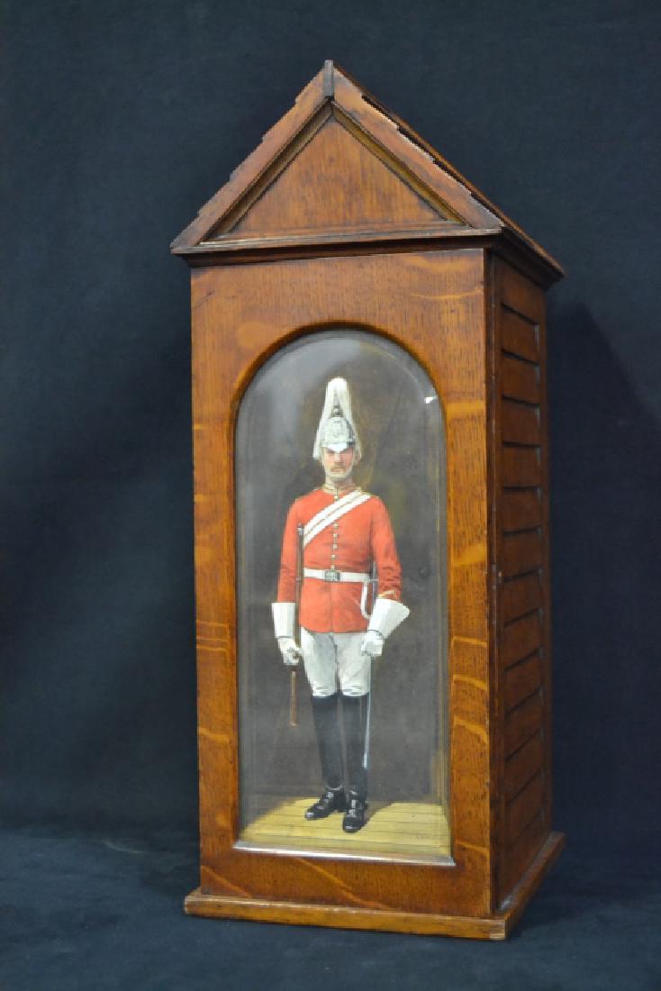 ANTIQUE OAK TABLE TOP LONDON GUARD TOWER CABINET (1 of 4)