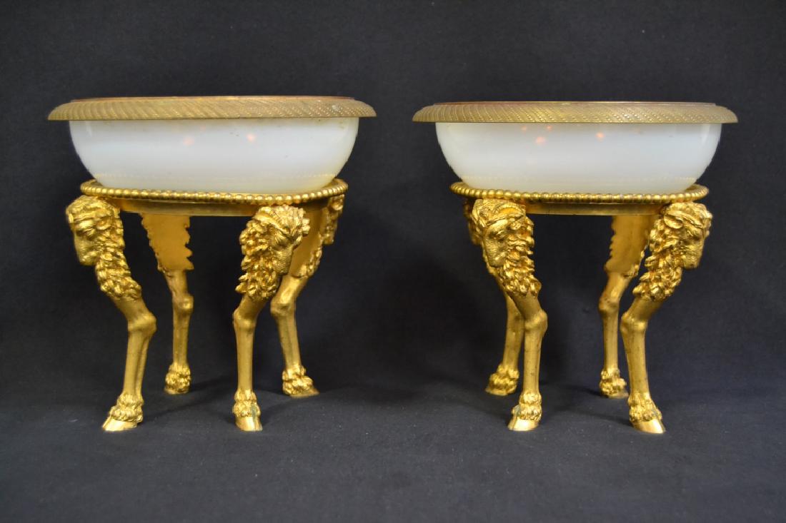 PAIR GILT METAL RAM HEAD STANDS W/ GLASS BOWLS (1 of 1)
