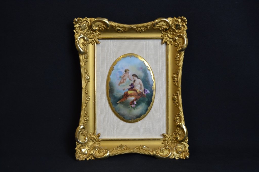 FRAMED OVAL KPM PORCELAIN PLAQUE SIGNED CHLORIS (1 of 4)