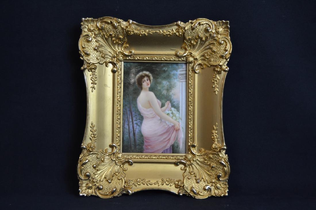GERMAN KPM PORCELAIN PLAQUE LADY WITH FLOWERS (1 of 3)