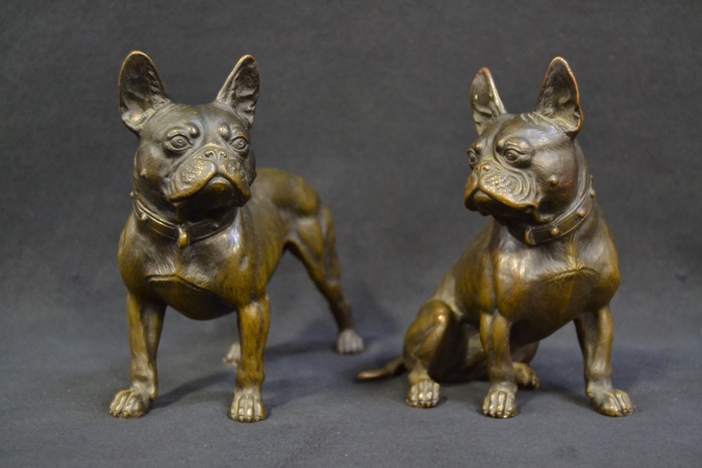 PAIR ANTIQUE VIENNA BRONZE FRENCH BULLDOGS (1 of 4)