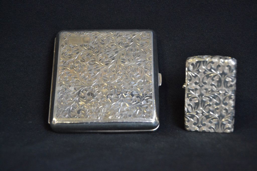 FANCY 950 SILVER CIGARETTE CASE & LIGHTER (1 of 4)