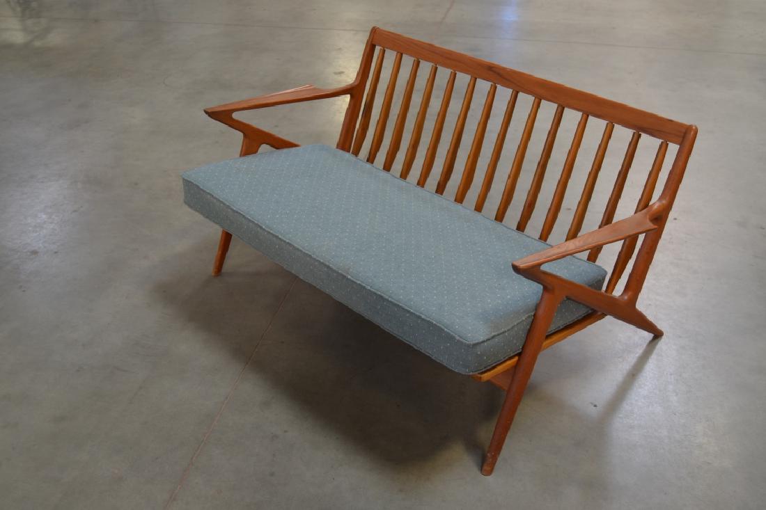 DANISH MODERN POUL JENSEN FOR SELIG Z TEAK SETTEE: SIGNED SELIG WITH THE METAL TAG--HAS BEEN RECOVERED AT ONE TIME--FINISH IS GOOD--47" LONG