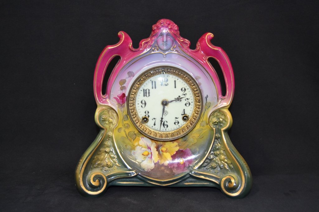 ANSONIA ROYAL BONN PORCELAIN CASE MANTLE CLOCK (1 of 2)