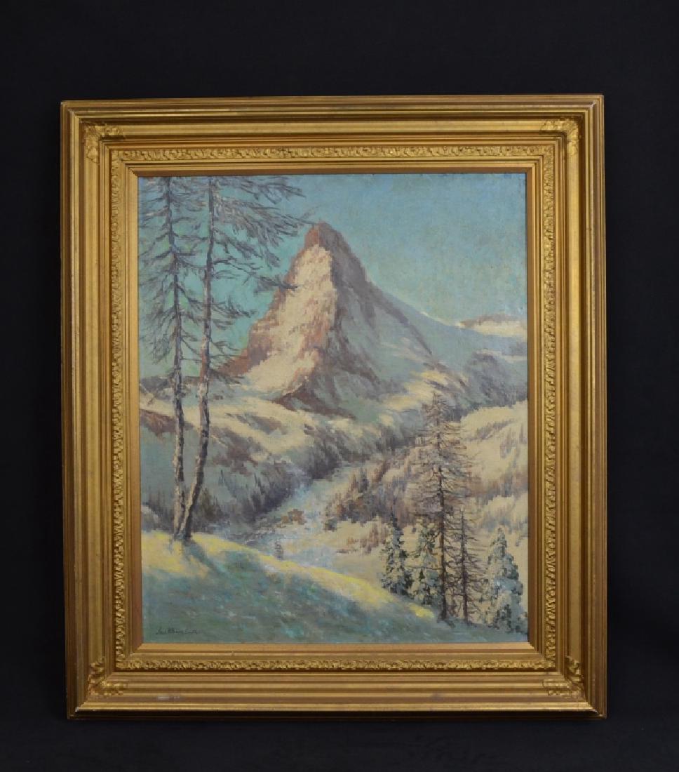 JACK WILKINSON SMITH MOUNTAIN SCENE O/C: 25" X 30"--PAINTING HAS BEEN RELINED--FRAME IS MODERN