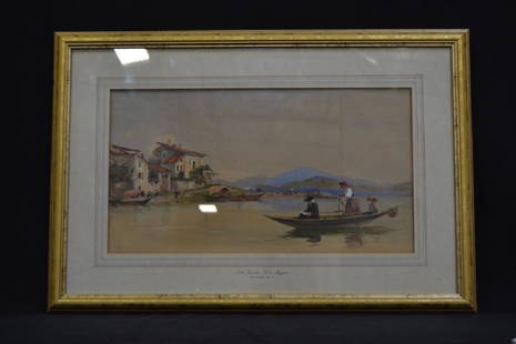 JOHN ABSOLON W/C LAKE MAGGIORE AND ISOLA PESCATORE: 11" X 20" --SIGNED LOWER LEFT--TITLED "LAKE MAGGIORE AND ISOLA PESCATORE" HAS LABEL ON BACK