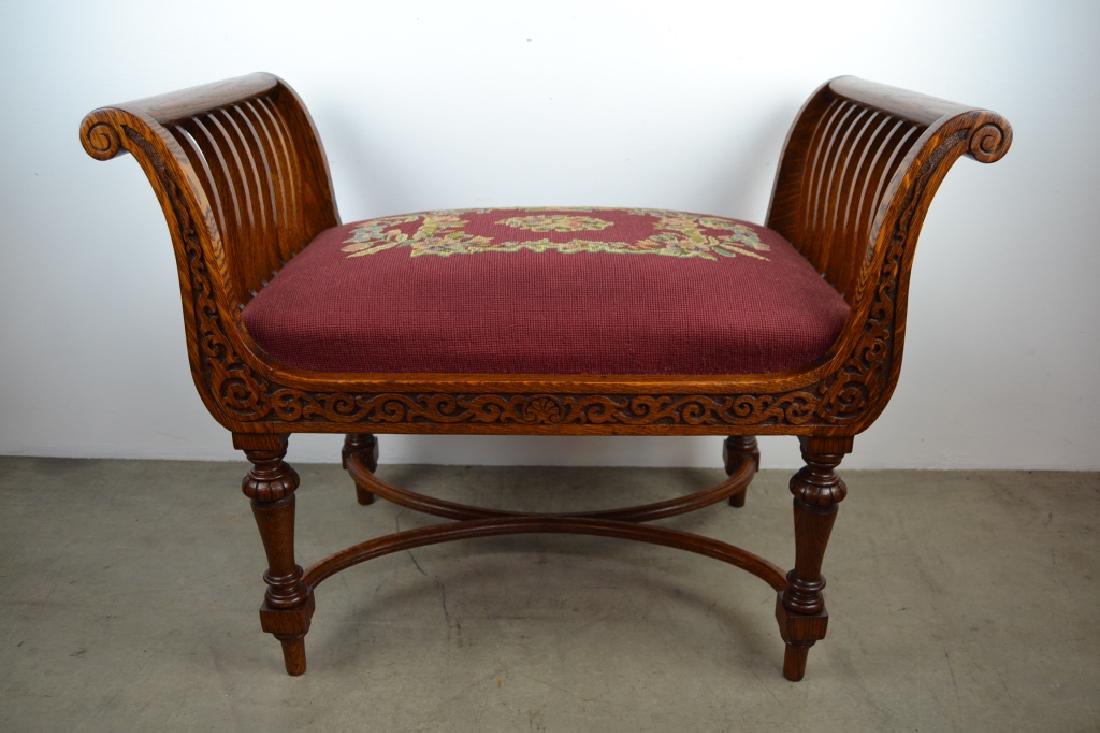 NICELY CARVED 1900'S AMERICAN OAK WINDOW BENCH (1 of 3)