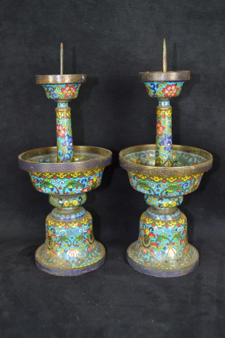 PAIR CHINESE CLOISONNE PRICKERT CANDLESTICKS (1 of 4)