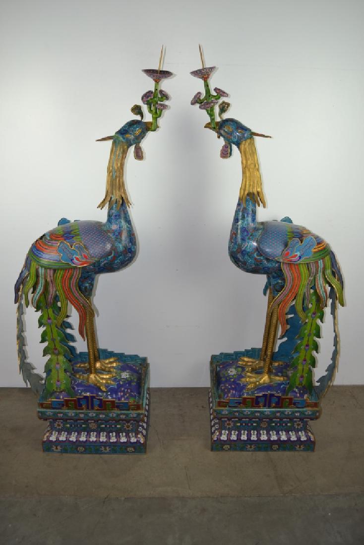PAIR OF LIFESIZE PEACOCK CLOISONNE CANDLE HOLDERS (1 of 6)