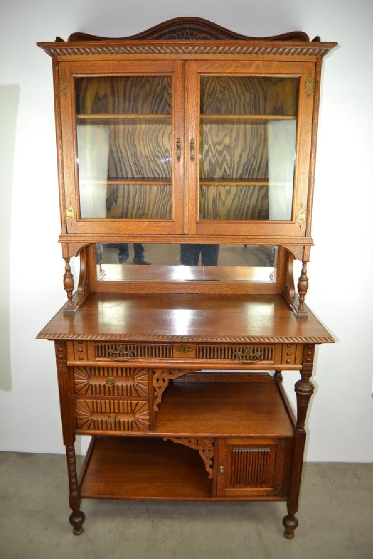 ANTIQUE AMERICAN OAK STEPBACK CHINA CABINET (1 of 4)