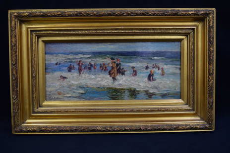 COLLIN CAMPBELL COOPER O/B WOMEN PLAYING IN SURF: 17 1/4" X 7 1/2"--SIGNED LOWER LEFT