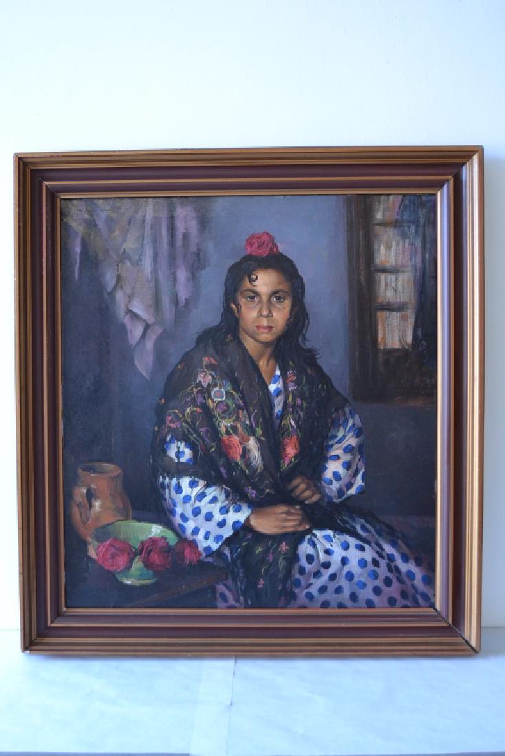EMILIO MOLINA NUNEZ PORTRAIT OF SPANISH WOMAN O/C: PAINTING IS 35" X 39"