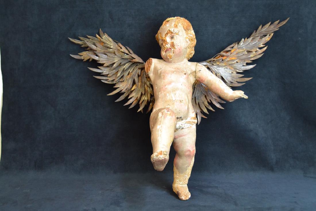 ANTIQUE WOODEN ANGEL SANTO WITH METAL WINGS (1 of 8)