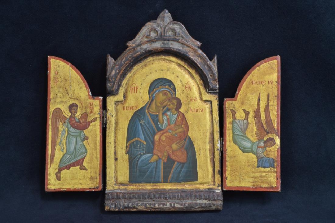 ANTIQUE RUSSIAN TRIPTYCH ICON OF THE VIRGIN MARY (1 of 7)