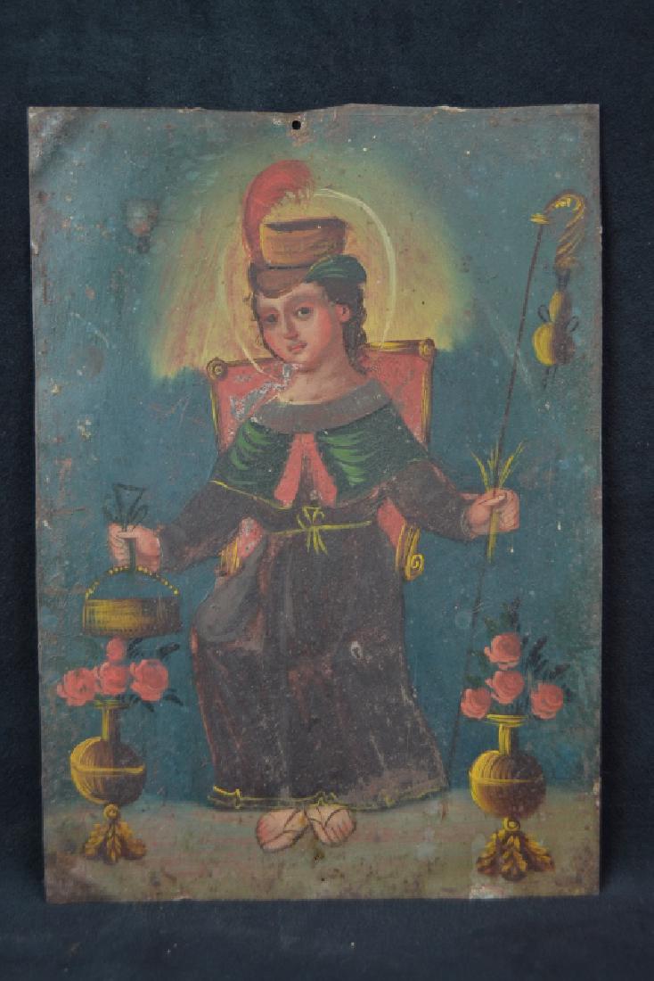 19TH CENTURY RETABLO RELIGIOUS PAINTING ON TIN (1 of 3)