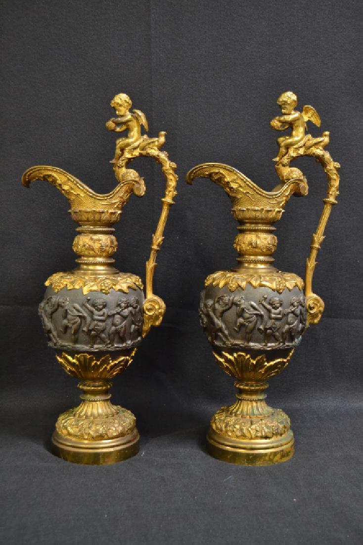 PAIR FRENCH BRONZE CHERUB URNS (1 of 8)