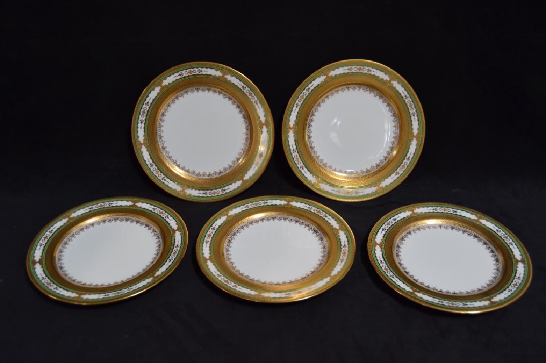 SET OF 12 COALPORT CHINA PLATES WITH GOLD OVERLAY: 10 1/4" DIAMETER