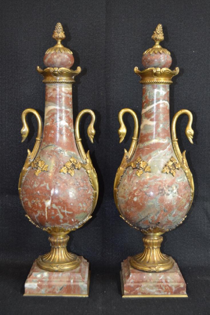 PAIR MARBLE & BRONZE MANTLE URNS (1 of 5)