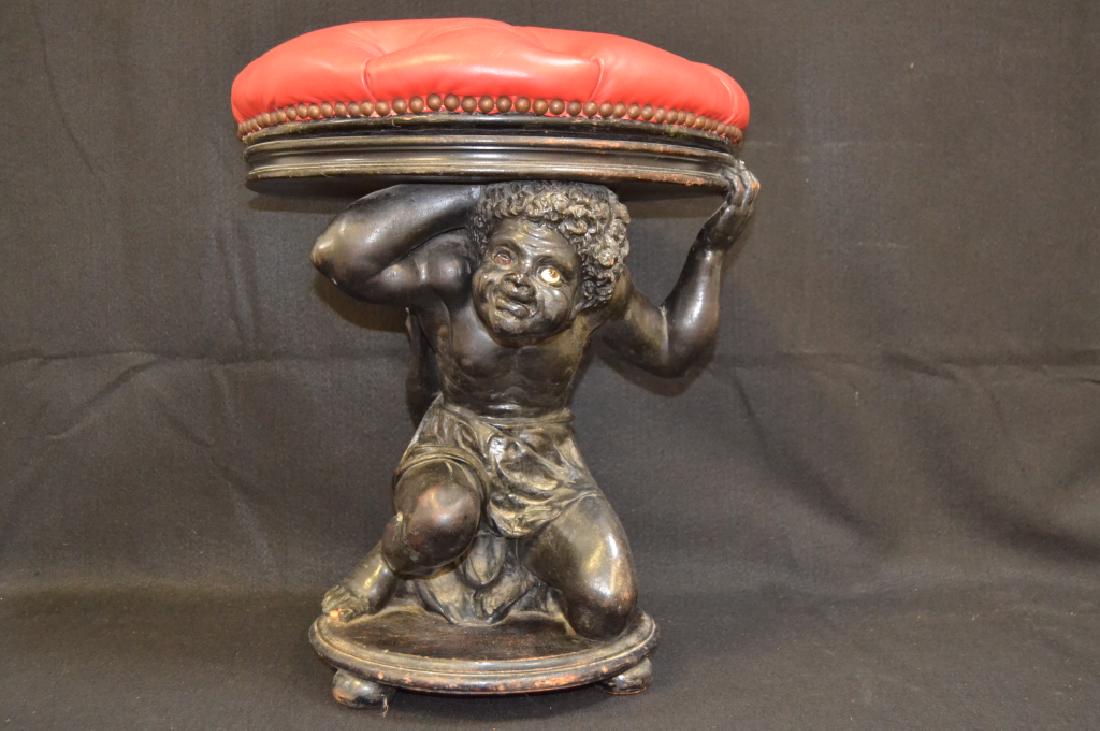 19TH CENTURY CARVED WOOD ITALIAN BLACKAMOOR STOOL (1 of 9)