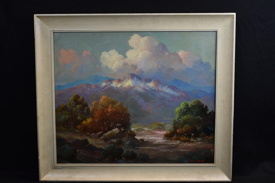 CHARLES DAMROW LANDSCAPE O/C: PAINTING IS 24" X 20"--SIGNED LOWER RIGHT--RECENTLY CLEANED & RELINED--DAMAGE TO LOWER LEFT OF FRAME