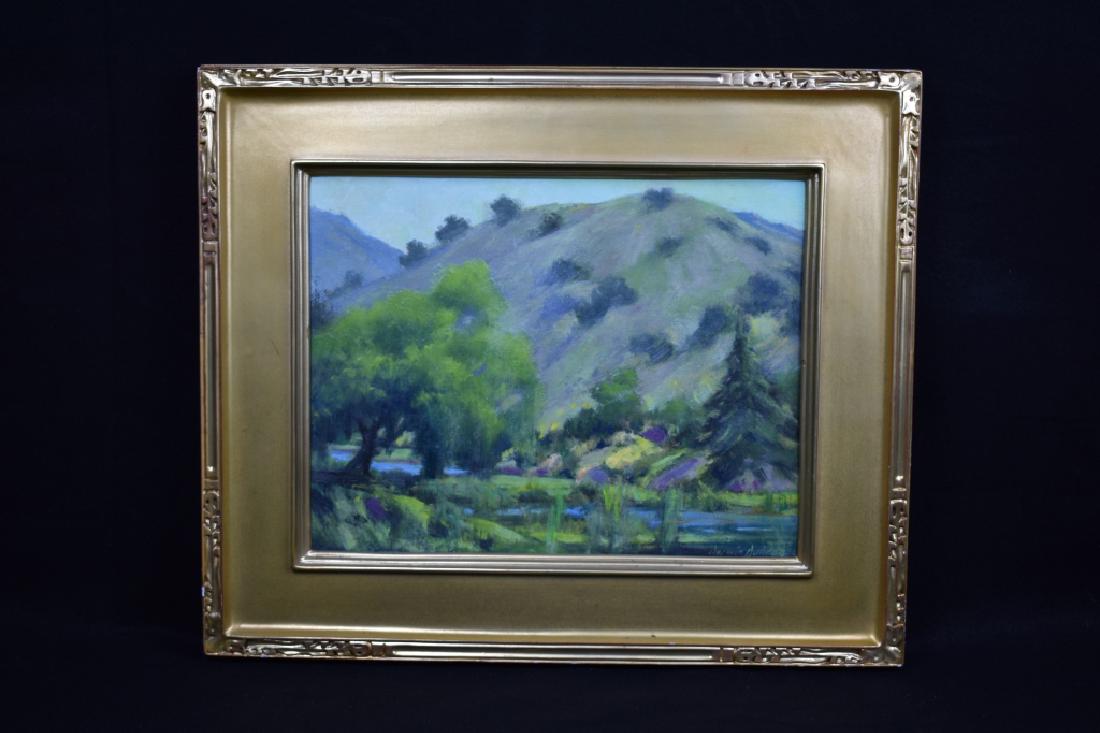 DARWIN DUNCAN "THANKS TO SPRING RAIN" O/B: PAINTING IS 18" WIDE X 14" TALL--SIGNED LOWER RIGHT