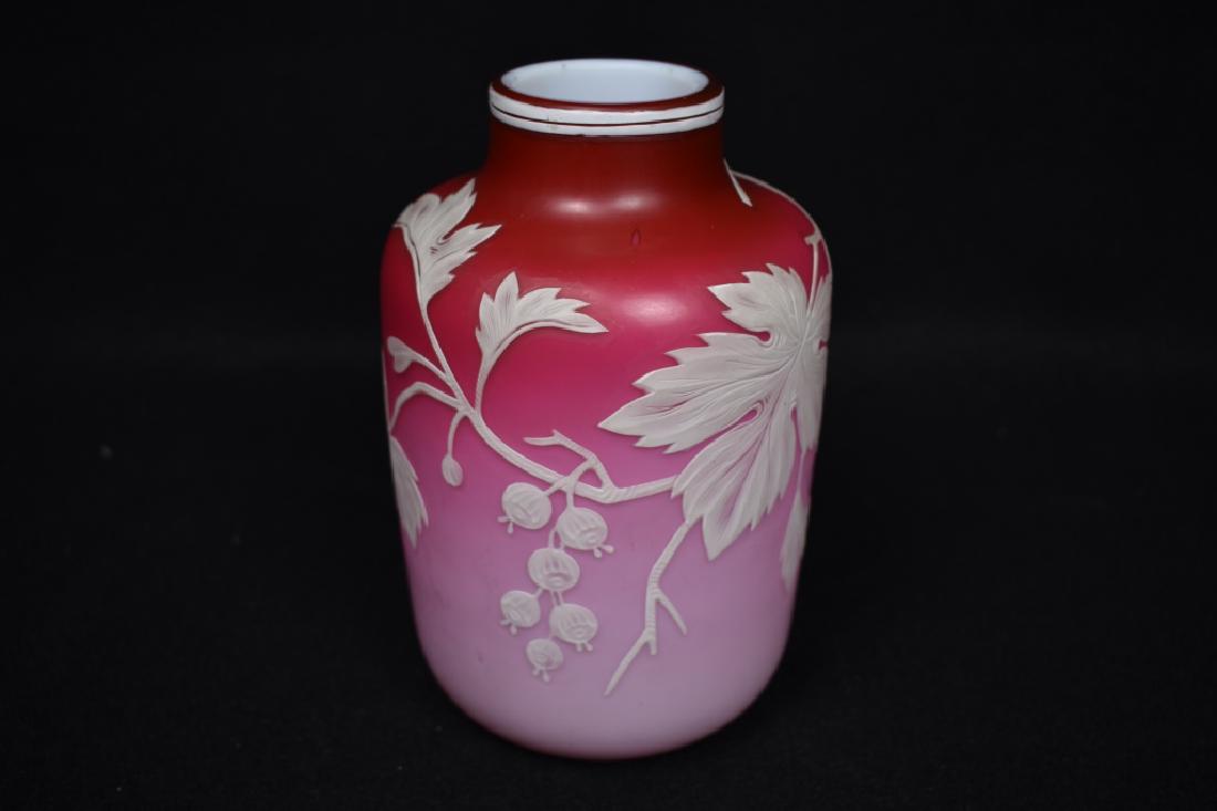 THOMAS WEBB CAMEO GLASS VASE: 7" TALL--ETCHED 676/5 ON BOTTOM --APPEARS UNSIGNED