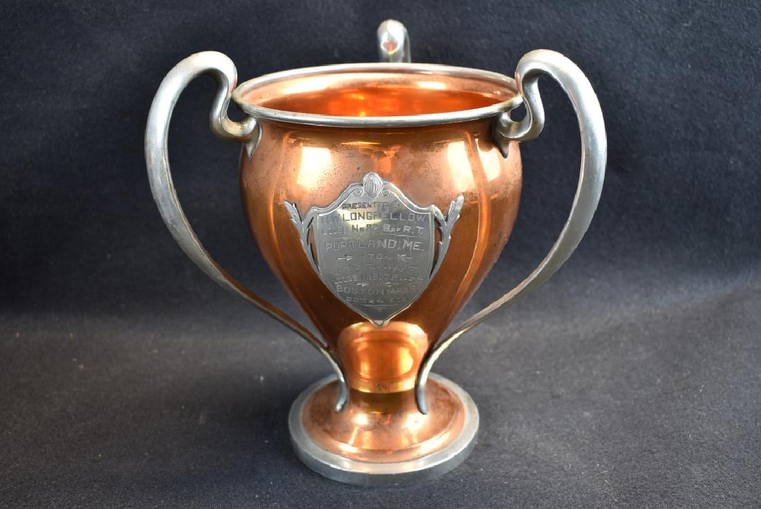 1909 PAIRPOINT 3 HANDLED LOVING CUP TROPHY: 9 3/4" TALL