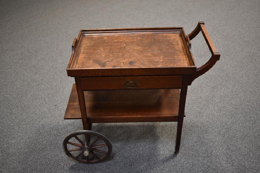 SIGNED LAKESIDE CRAFT SHOP MISSION OAK TEA CART: 29" TALL X 33" LONG X 21" WIDE--HAS TRAY TOP--SOME STAINING