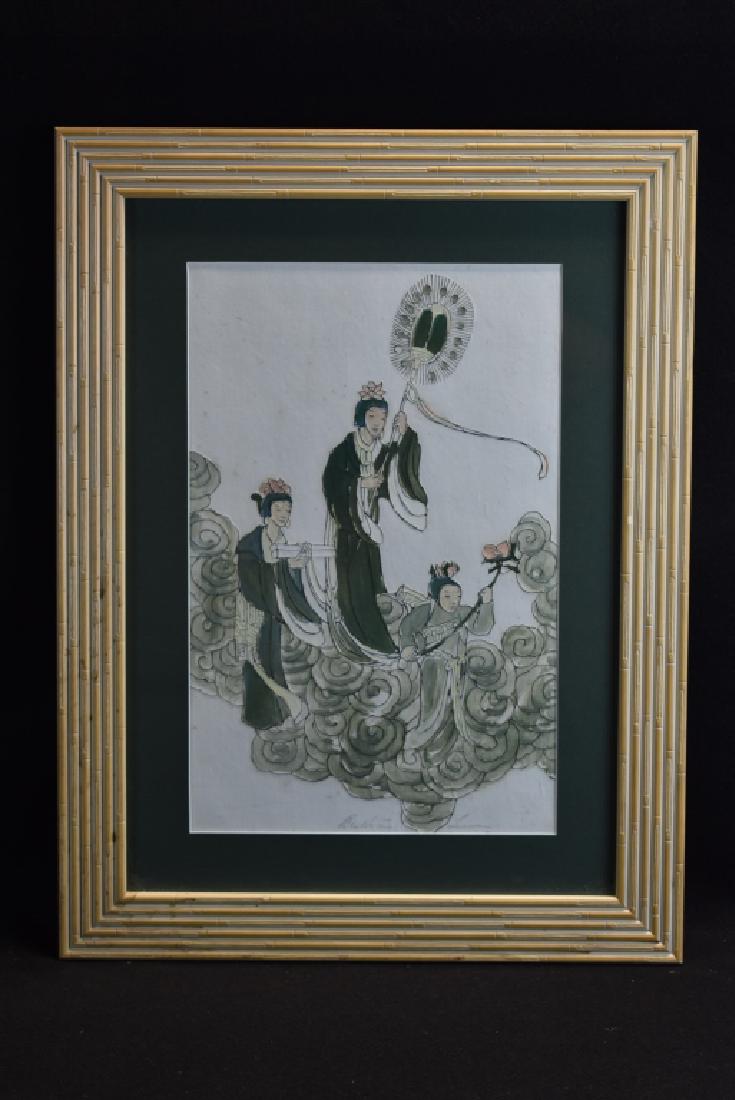 BERTHA LUM HAND COLORED WOOD CUT ON PAPER: IMAGE IS 10 3/4" X 16 5/8"--SIGNED LOWER CENTER