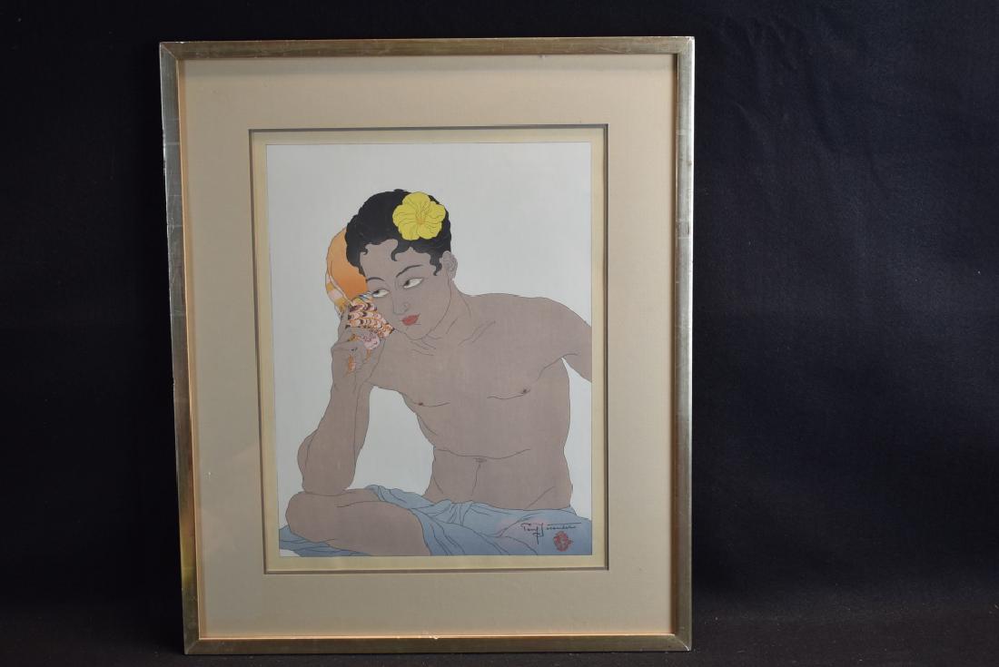 1936-37 PAUL JACOULET WOODBLOCK: TITLED "SONG OF THE WAVES"--IMAGE IS 11 3/4" X 15 1/2" --FRAME IS 19" X 23"--SIGNED LOWER RIGHT