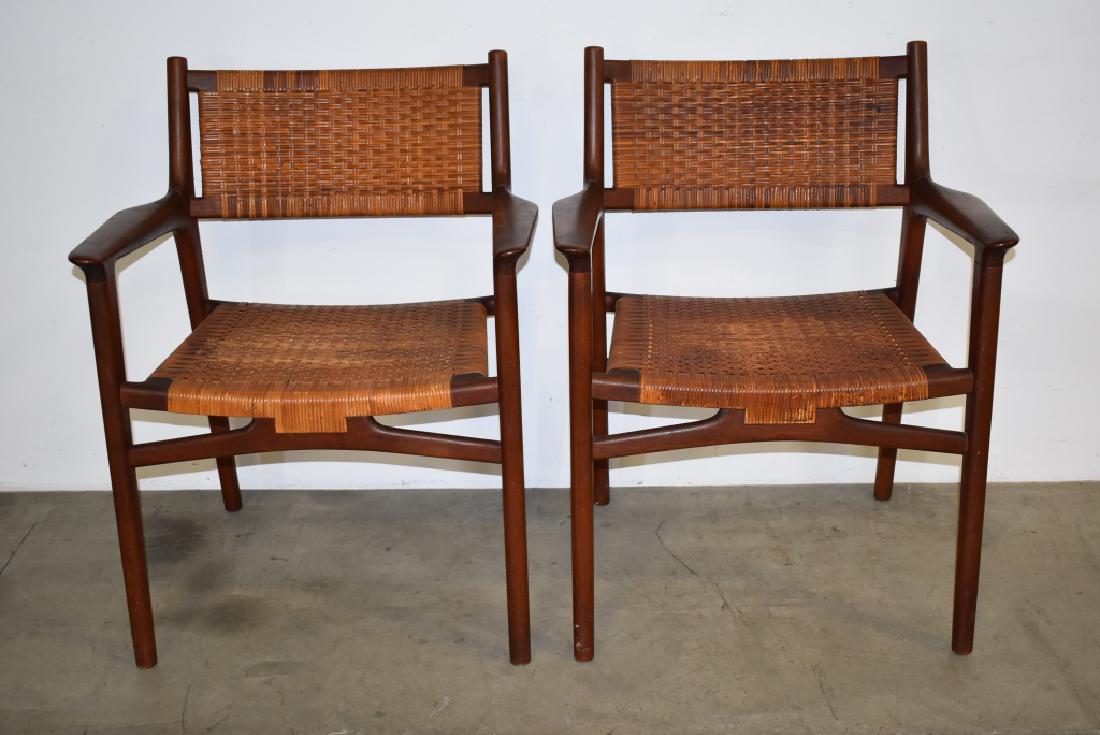 PR. RARE HANS WEGNER JOHANNES HANSEN LOUNGE CHAIRS: THESE DANISH MODERN LOUNGE CHAIRS BOTH HAVE THE METAL TAGS--ONE IS MISSING THE BACK STRETCHER (SEE PHOTOS)