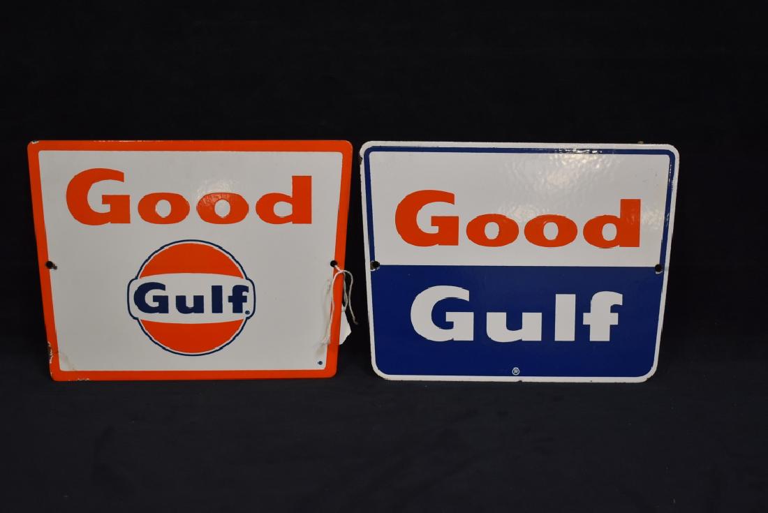 QTY 2 GOOD GULF PUMP PLATES SSP SIGNS (1 of 2)