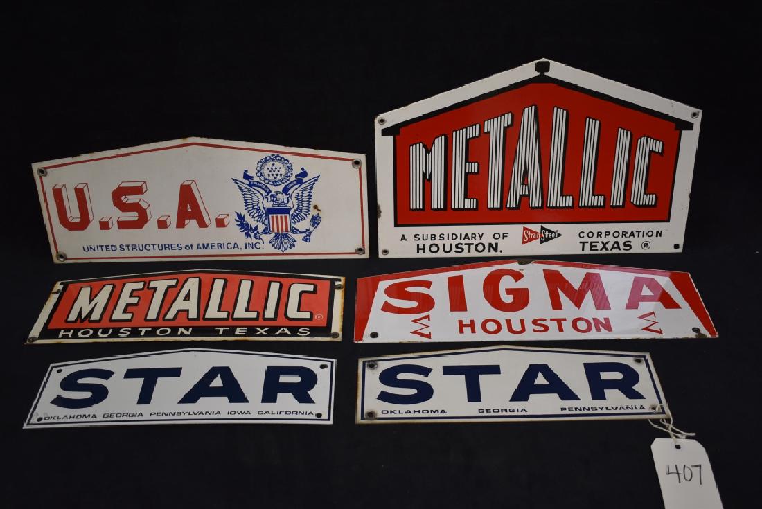 5 TRUSS COMPANY SSP SIGNS: 11" X 17" TO 14" X 5"--U.S.A, METALLIC (2), SIGMA, STAR (2)