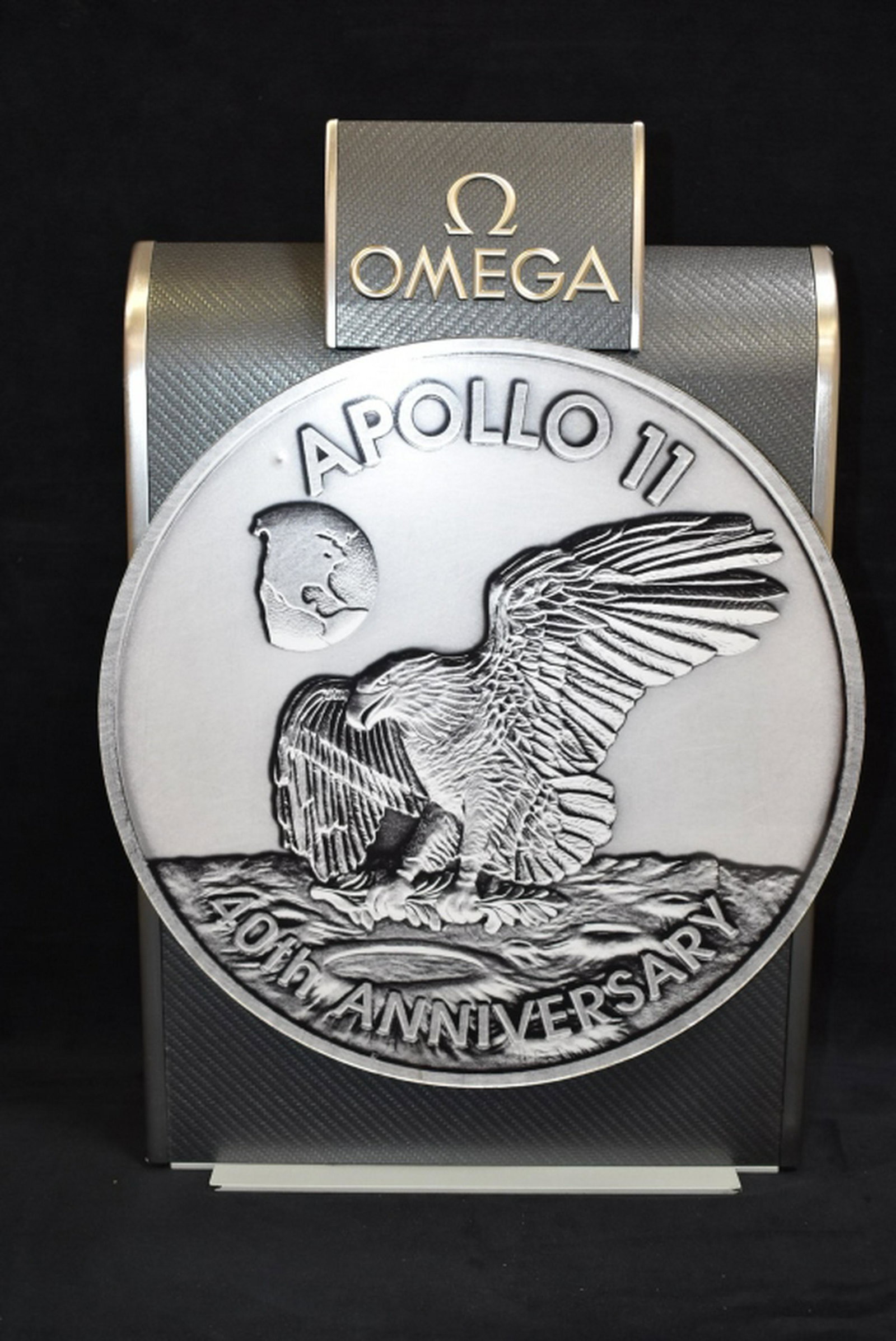 40TH ANNIVERSARY APOLLO 11 OMEGA STORE SIGN: 18 1/4" TALL X 12 3/4" WIDE