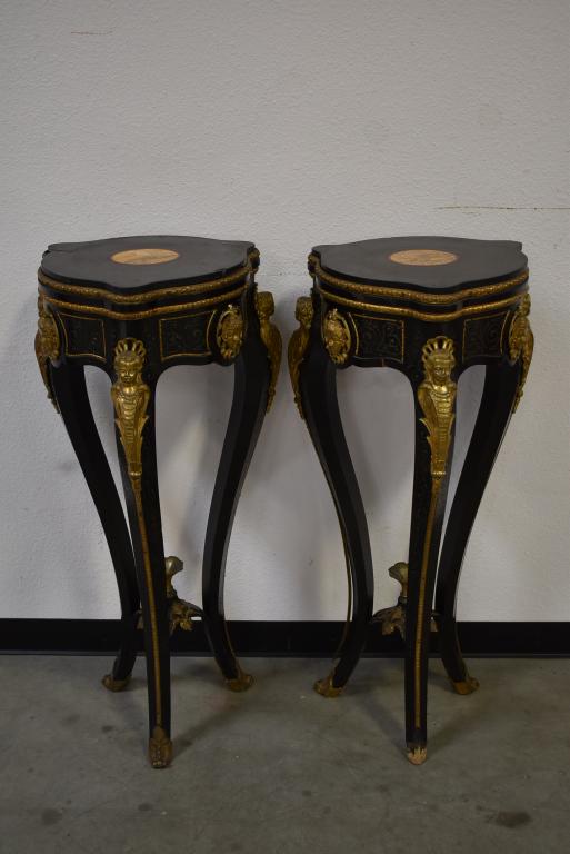 PAIR 19TH C. FRENCH EBONIZED SLATE TOP PEDESTALS (1 of 11)