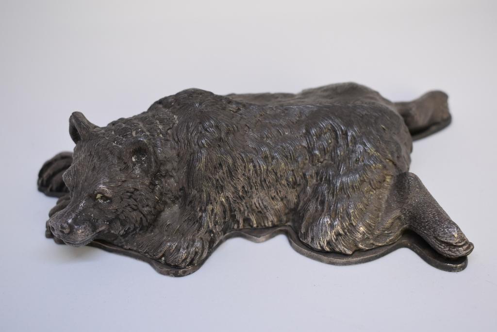 UNUSUAL 19TH C. SLEEPING BEAR STAMP BOX BY MERIDEN (1 of 3)