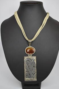 SIGNED LOMAWYWESA HOPI STERLING SILVER PENDANT: 5" LONG INCL.: BALE X 1 1/2" WIDE--MICHAEL KABOTIE
