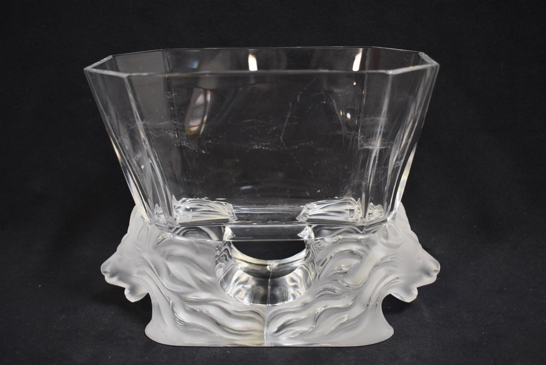 SIGNED LALIQUE DOUBLE LION VASE (1 of 6)