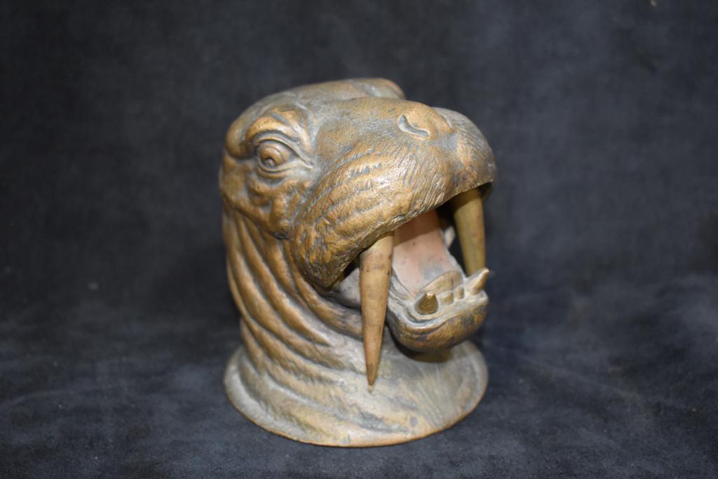 BRONZE WALRUS HEAD INKWELL (1 of 4)