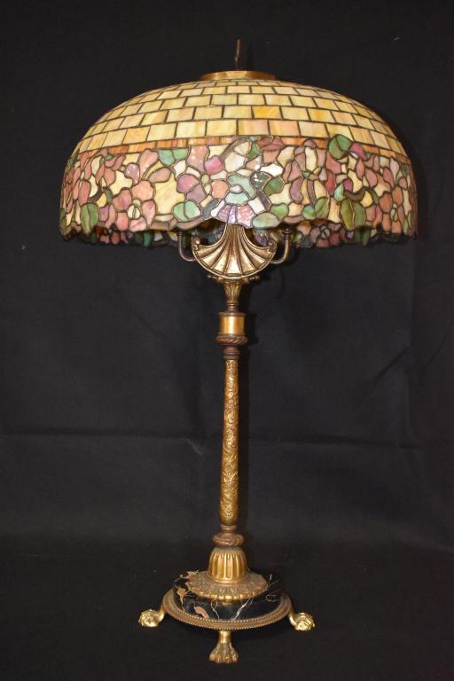 LARGE SLAG GLASS TABLE LAMP W/ CLAW FEET (1 of 4)