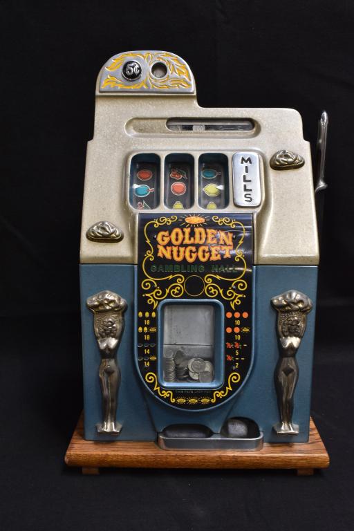 5 CENT MILLS GOLDEN NUGGET SLOT MACHINE (1 of 5)