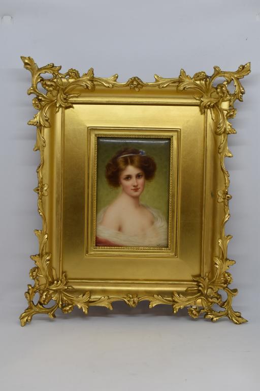 PORCELAIN PLAQUE SIGNED WAGNER IN GILT FRAME (1 of 6)