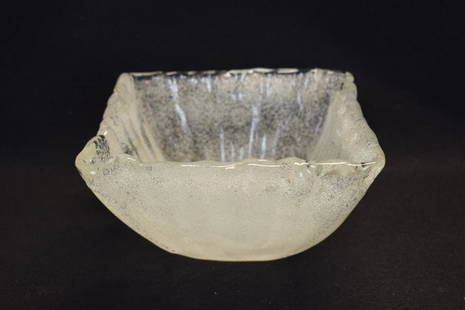 SIGNED MAURICE MARINOT CLEAR GLASS BOWL W/ BUBBLES: 7" WIDE X 4 1/2" TALL--SIGNED MARINOT ON BOTTOM