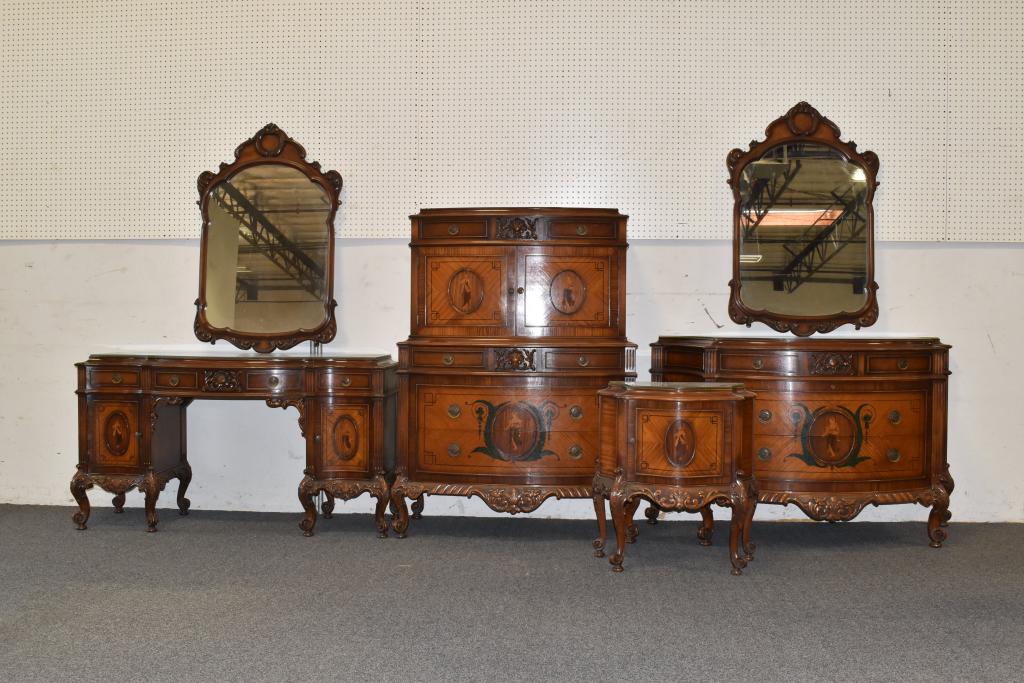 4 Pc 1920 S Bedroom Set With Inlaid Figures Jan 01 2020 Redlands Antique Auction In Ca