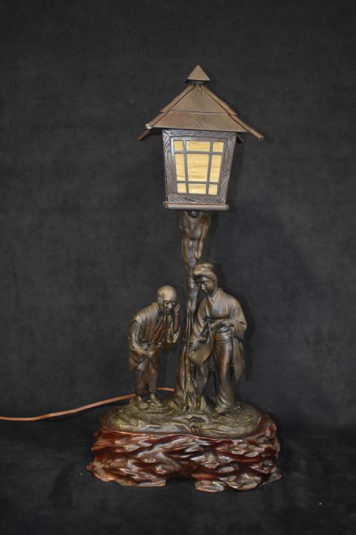 SIGNED JAPANESE BRONZE LAMP WITH FIGURES (1 of 6)