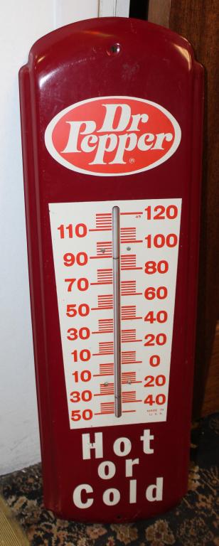 Dr Pepper soda â€œhot or coldâ€ thermometer tin sign (1 of 5)