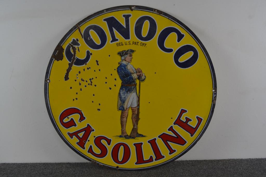 Conoco Gasoline w/soldier Porcelain Sign (TAC) (1 of 4)