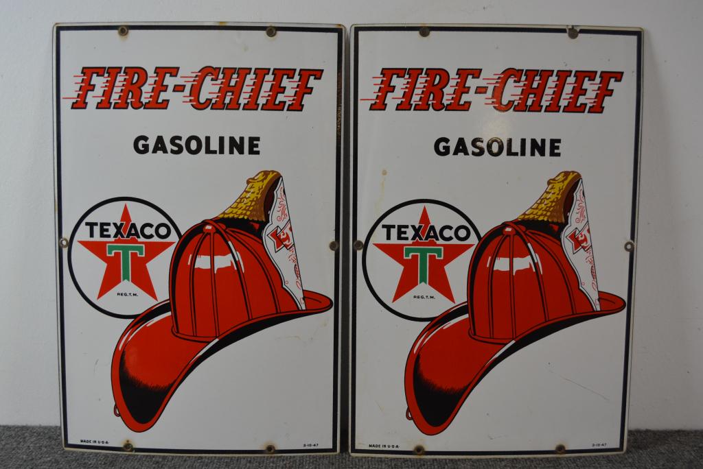 2-Texaco (white-T) Fire Chief Porcelain Sign (1 of 2)